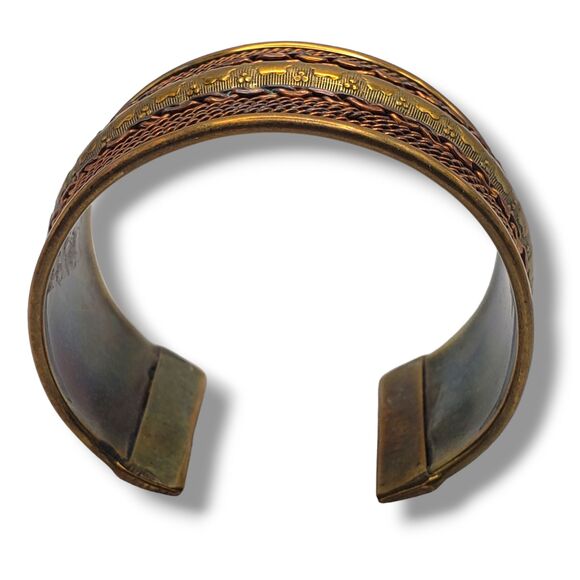 Wide Brass Copper Bangle Vintage Cuff Bracelet Mixed Metal Boho - Picture 5 of 9